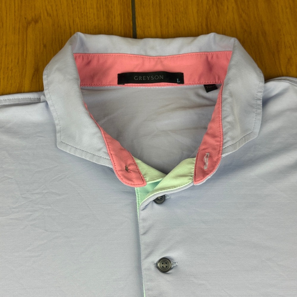 GREYSON Men's Light Blue Polo Shirt Short‎ Sleeve Button Down Size L Golf Casual